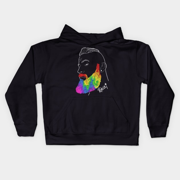 Dylan Rainbow beard white lines Kids Hoodie by RobskiArt